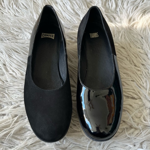 Camper Twins Black Suede Patent Leather Patch Platform Wedge Shoes EUC Size 37 - Picture 7 of 15
